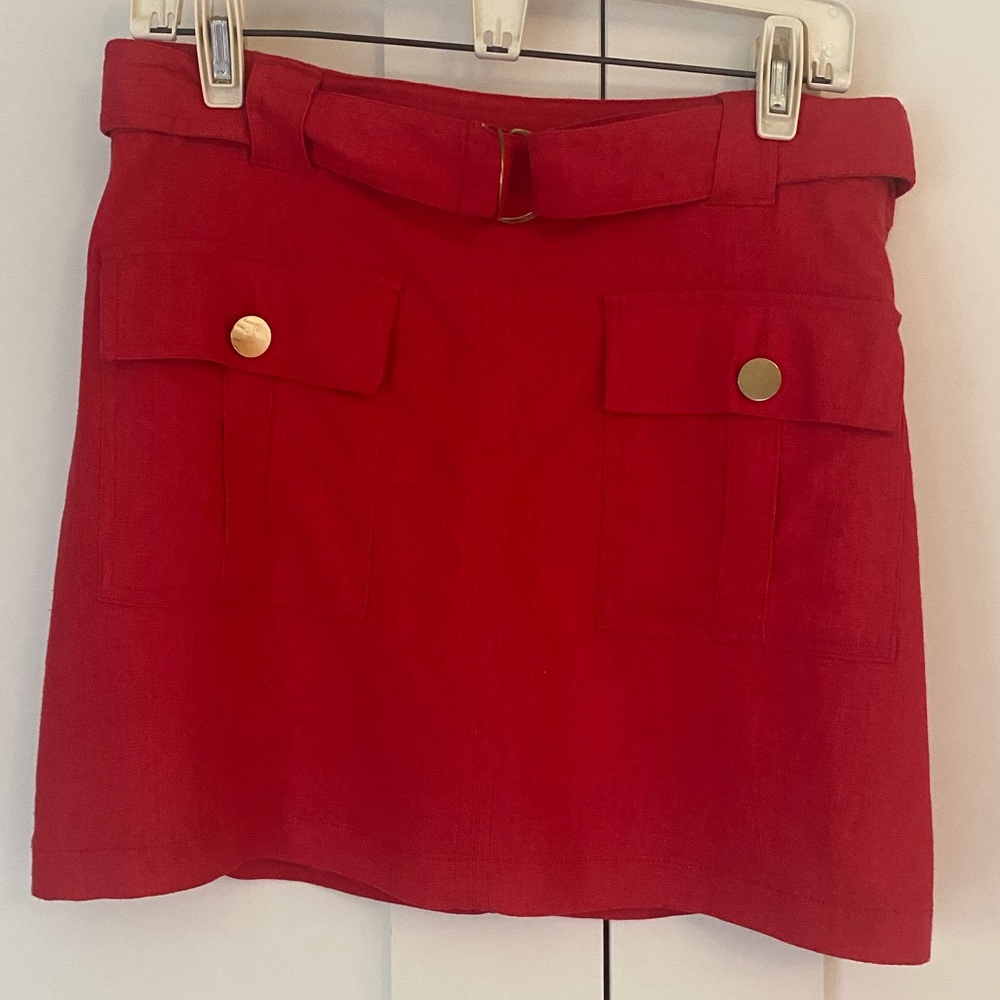 Red linen mini skirt
